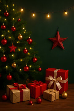 christmas tree with gifts boxs
