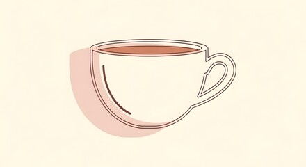 Cozy Cup of Tea Illustration with Soft Shadow and Subtle Outline on a Creamy Background