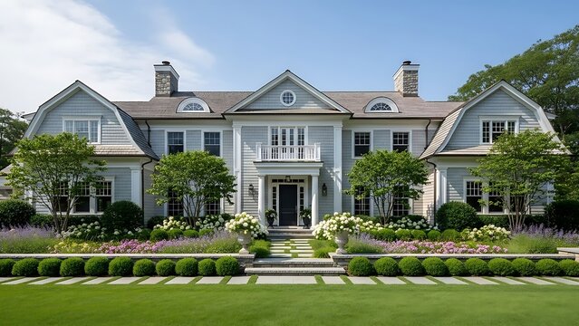 Elegant Shingle Style Coastal Estate with Lavish Flower Gardens