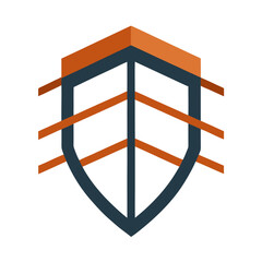 Shield logo with orange lines on white background