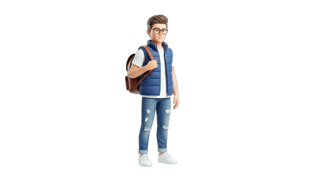 3D Rendered Young Man with Backpack Standing Isolated - Powered by Adobe