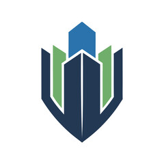 Shield logo with stylized building graphic