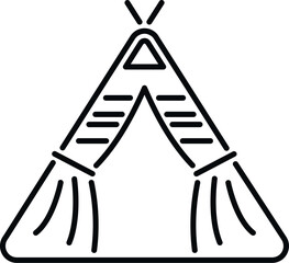 Tipi tent black line art icon representing camping and outdoor activity © anatolir