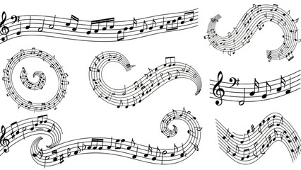 Creative Musical Notes and Flourishes on Sheet Music for Artistic Design