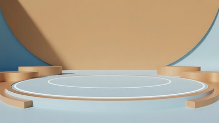 Minimalist Stage Podium with Geometric Shapes and Soft Lighting for Product Display