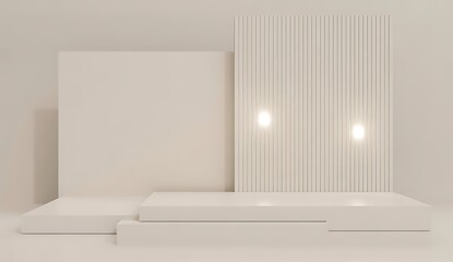 Minimalist Beige Podium Display with Soft Light and Geometric Forms
