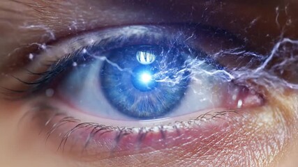 Close up of human eye with digital energy effect