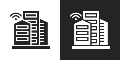 Smart Building Icon In Black And White Glyph Style