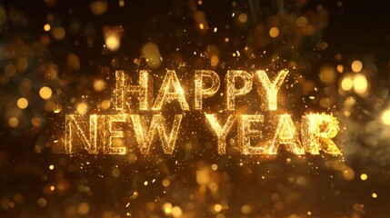 Golden New Years Eve Sparkle Happy New Year Glowing Text Background.