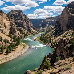 Serene Mountain River Valley Scenery.