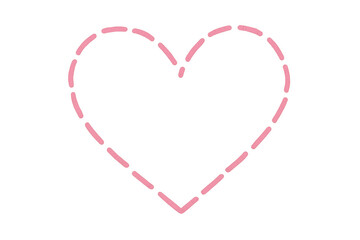 Pink hand-drawn dashed heart outline symbolising love and romance, creating a cute romantic doodle on transparent background