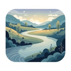 Serene Winding River Valley Landscape.