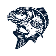 Dynamic and intricate stylized illustration of a freshwater carp fish in deep blue isolated on white background, Vector