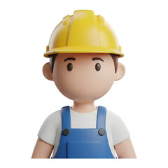 3d construction worker character isolated on transparent background