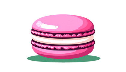 A delightful close-up shot of a vibrant pink macaroon, showcasing its intricate details and sweet allure.