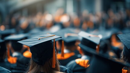 Obraz premium Graduation Ceremony Students in Caps and Gowns Celebrate Achievement.