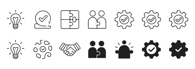 Business success and teamwork icons with light bulb puzzle handshake and gear © Bd Artist