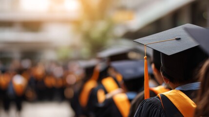 Graduation Day A Line of Scholars in Caps and Gowns Await Honor.