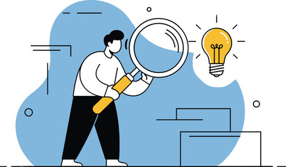 Person Analyzing Idea with Magnifier Indoors, Side View