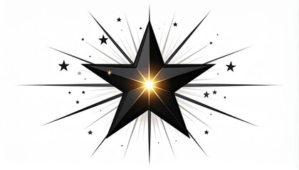 Fototapeta premium Shiny Black Star with Golden Glow and Bursting Rays on White Background - Elegant Graphic Element for Design and Decoration