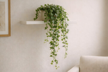 Cascading ivy in a serene living room