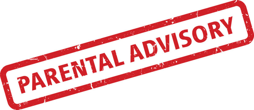 Red Parental Advisory Stamp on White Background Warning Label with Distressed Effect