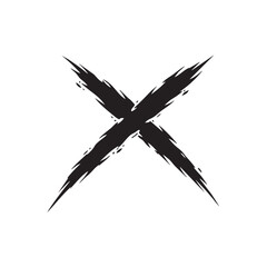 Black and white grunge X cross scratch abstract crack textured brush stroke vector illustration