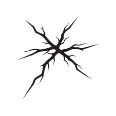 Black and white cracked surface radial fracture abstract crack and scratch vector illustration