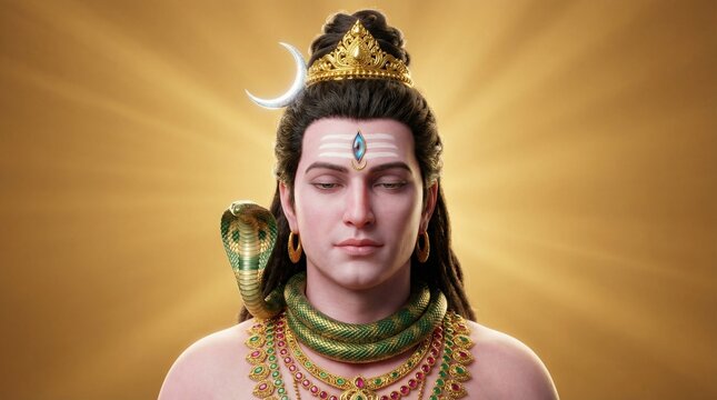 Cinematic Portrait of Lord Shiva with 24K Gold Jewelry and King Cobra