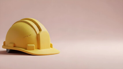 Fototapeta premium 【3Dクレイアート】黄色い建設用ヘルメットと広大な余白 工事現場と安全第一を象徴するビジネス背景素材 手作り粘土風 建設やインフラ整備のイメージ