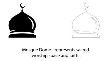 Mosque dome symbolizing sacred space and faith, presented in solid black and outline © Monwara67