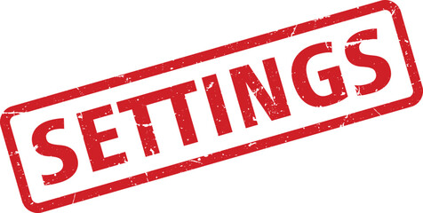 Distressed Red SETTINGS Stamp on White Background, Indicating Configuration Options or Preference Adjustments