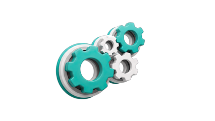 3D Gears Interlocking on White Background