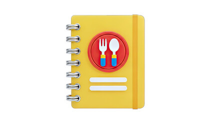 3D Recipe Book with Fork and Spoon Icon