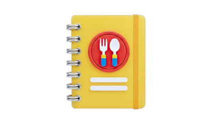 3D Recipe Book with Fork and Spoon Icon