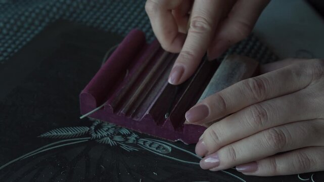 Linocut artist hand curving printmaking hobby