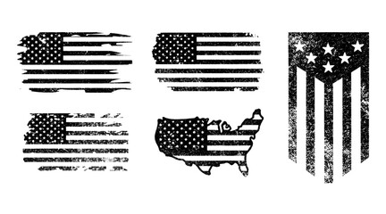 Vintage American Flag Vector Collection With Shield Emblem And United States Map