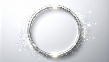 Elegant silver circle frame with sparkling glitter on a white background, perfect for luxury, celebration, and abstract designs.