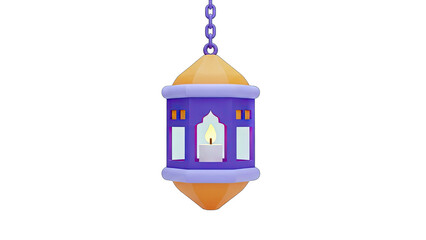 3D Rendered Lantern Hanging with Lit Candle on White Background
