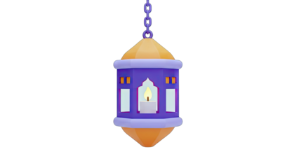 3D Rendered Lantern Hanging with Lit Candle on White Background