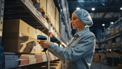 Warehouse Worker Scanning A Barcode On A Package With A Handheld Device, Logistics, Inventory, Shipping, Distribution, Technology, Worker, E-commerce, Realistic