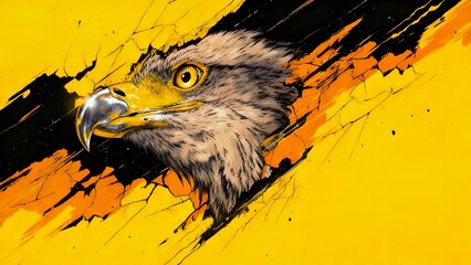 Aquila's Gaze: Bold Eagle Portrait in Vibrant Yellow and Orange Brushstrokes