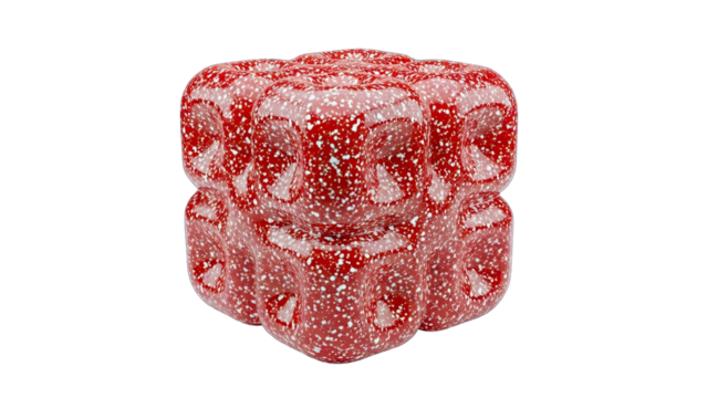 Abstract Red Cube with White Speckles on White Background - Powered by Adobe