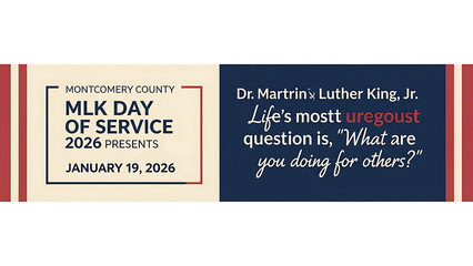 Fototapeta premium MLK Day of Service 2026 Web Banner Design with Martin Luther King Jr Quote and Patriotic Colors