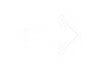 White outline arrow sign on transparent background pointing right, representing direction, progress, or the next step