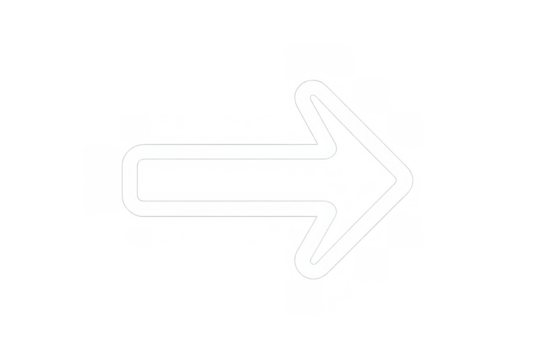 White outline arrow sign on transparent background pointing right, representing direction, progress, or the next step - Powered by Adobe