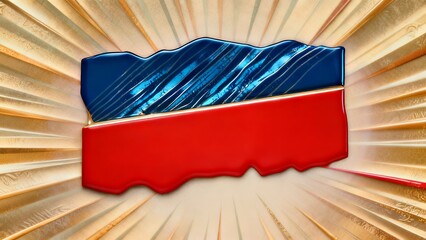 Crimson Azure Radiance: Glossy Enamel Art with Sunburst Backdrop