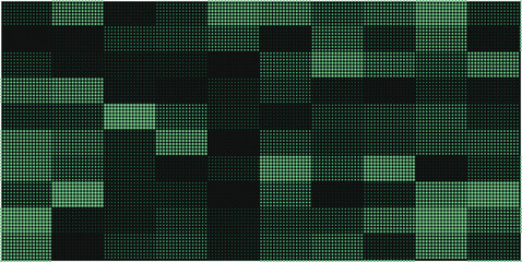Green pixel mosaic background, abstract square blocks pattern in dark tones
