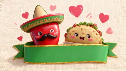 Fiesta Flair: Adorable Taco & Chili Pepper with Sombrero Art