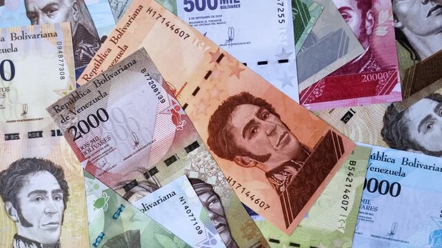 Venezuelan bolivar, cash, currency of Venezuela, banknotes for transactions. Venezuelan bolivar